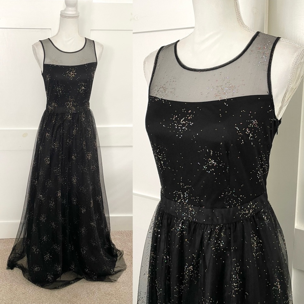 Decode 1.8 Black Floor Length Evening Gown with Rhinestone Clusters Size 4